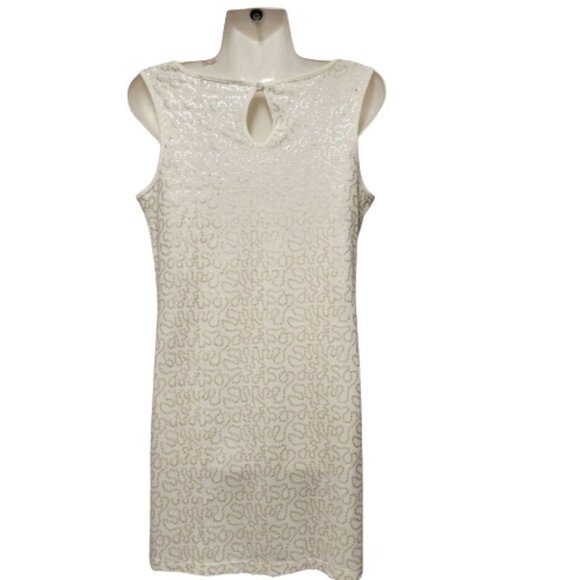 White  Sleeveless Sequin Shift Dress Size M - Picture 4 of 6
